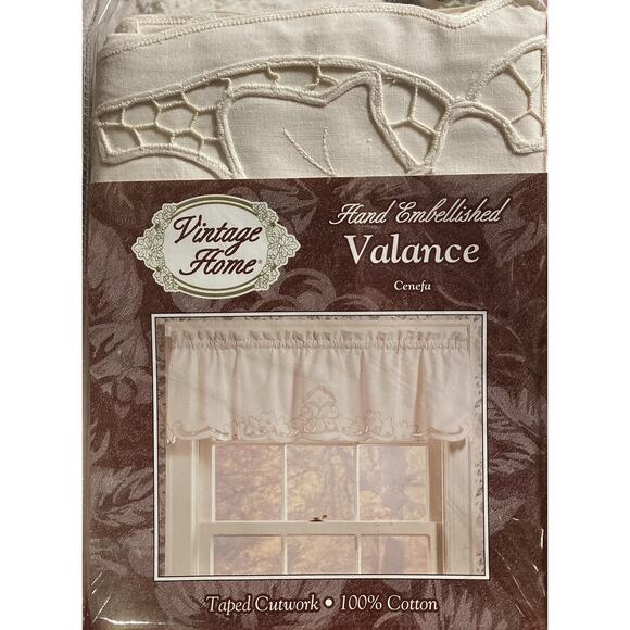 Vintage Home Hand Embellished Taped Cutwork Valance 60X14 for Single Curtain Rod - Picture 1 of 3